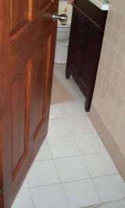 Floor Tile Grout matches wall tiles_New Door_Vanity_Feb 2016